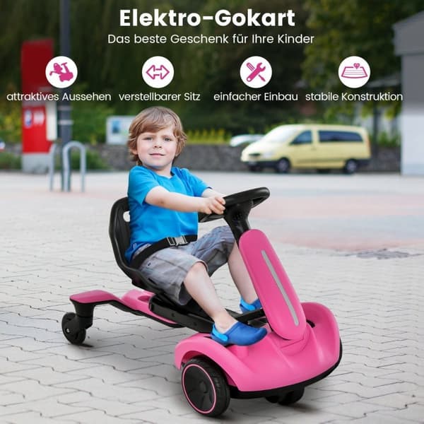 6V Gokart Elektrisk Drift Car til Børn Elektrisk Gokart med 2-vejs justerbart sæde Pink