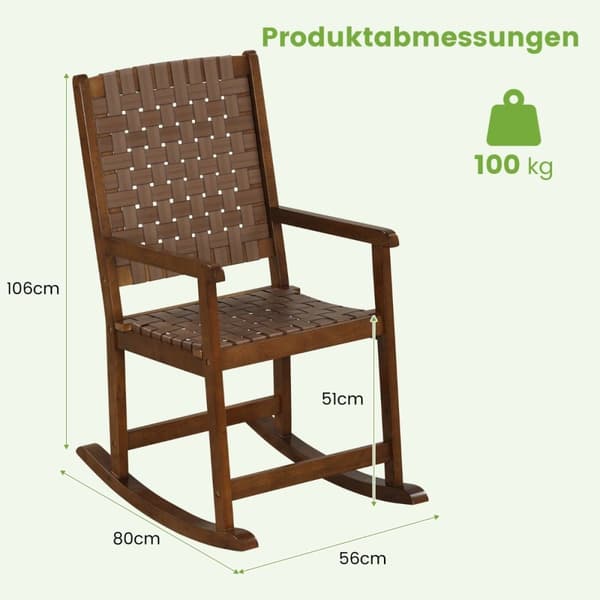 Trægyngestol med armlæn & imiteret lædernet & gummitræramme brun