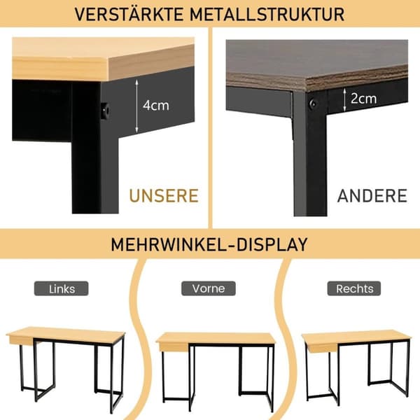 120 cm langt computerskrivebord med skuffe og justerbare puder Computerbord Natural