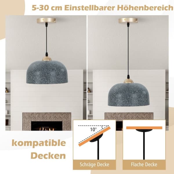 Taklampe med justerbar hengekabel & E27 bunnpendellampe grå hengelampe