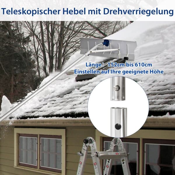 160 - 610 cm taksnørydder laget av aluminium + TPE med hjul og uttrekkbart håndtak snøskuffe sølv