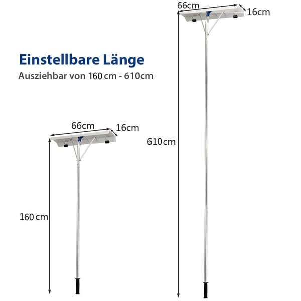 160 - 610 cm taksnørydder laget av aluminium + TPE med hjul og uttrekkbart håndtak snøskuffe sølv