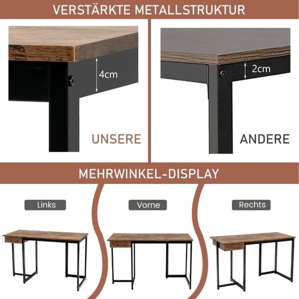 120 cm pitkä tietokonepöytä laatikolla ja säädettävillä tyynyillä Tietokonepöytä maalaisruskea