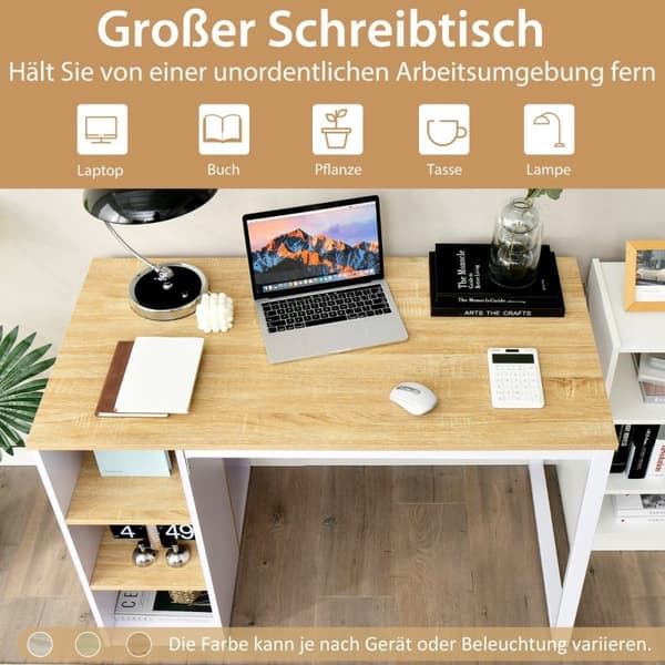 Skrivbord med 5 fack & metallram Modernt datorbord Arbetsbord Naturell