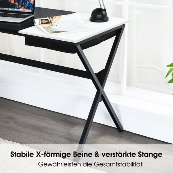 120 cm pitkä työpöytä kuutiolaatikolla ja sivutaskutietokonepöytä musta + valkoinen
