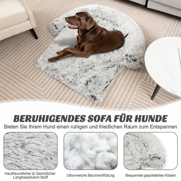 Pehmosänky koirille, liukumaton pohja, irrotettava pestävä päällinen ja pehmeä kaularulla, iso 115 x 120 cm, harmaa-valkoinen