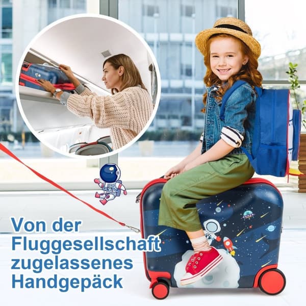 2-delt børnekuffert + rygsæk 47 cm lang ride-on kuffert og 30 cm bred rygsæk 12"+18" astronauter