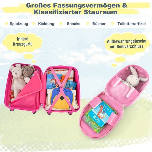 2-delt barnekoffert + ryggsekk laget av plast barnevogn barnebagasje 12"+16" rosa enhjørning