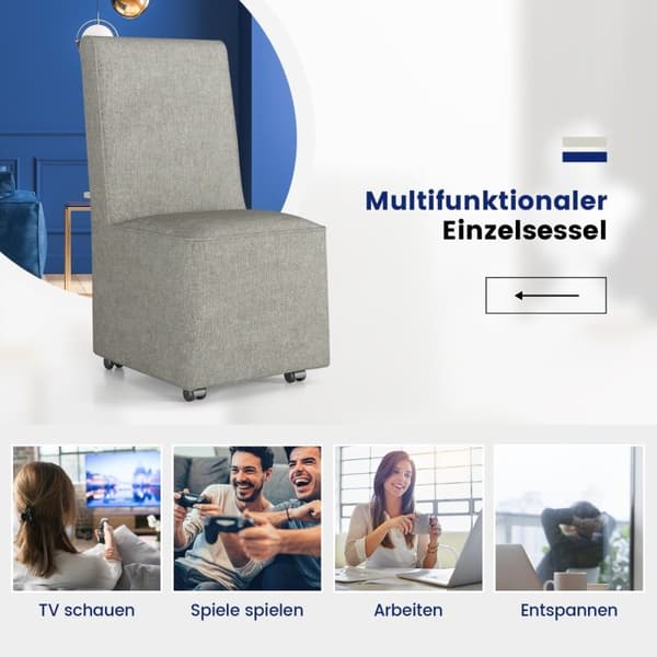 Modern armlös accentstol med motståndshjul och avtagbart fodral bekväm lässtol 47 x 60,5 x 98 cm
