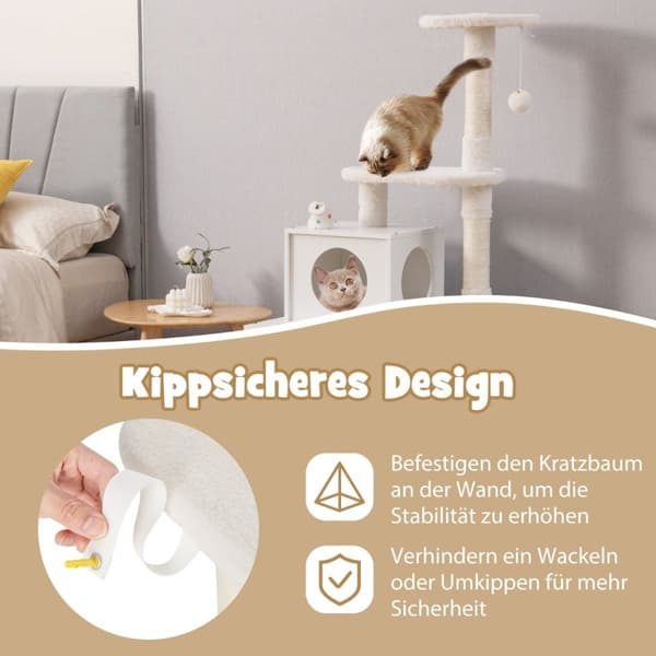 Katteskab med kradsestolpe & sisal kradsestolpehus til kattetoiletter kattemøbel hvid