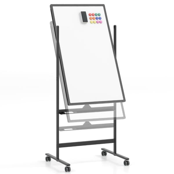 60 x 100 cm dubbelsidig magnetisk skrivtavla med hjul & stativ & pennfack Svart