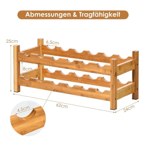 2 etagers vinreol lavet af bambus flaskereol vinreol 62 x 24 x 25 cm naturlig