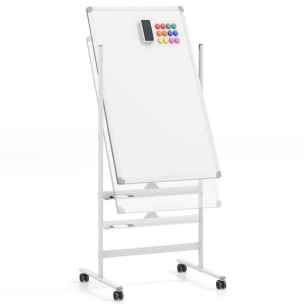 60 x 100 cm kaksipuolinen magneettinen valkotaulu pyörillä ja telineellä ja kynätarjottimella valkoinen