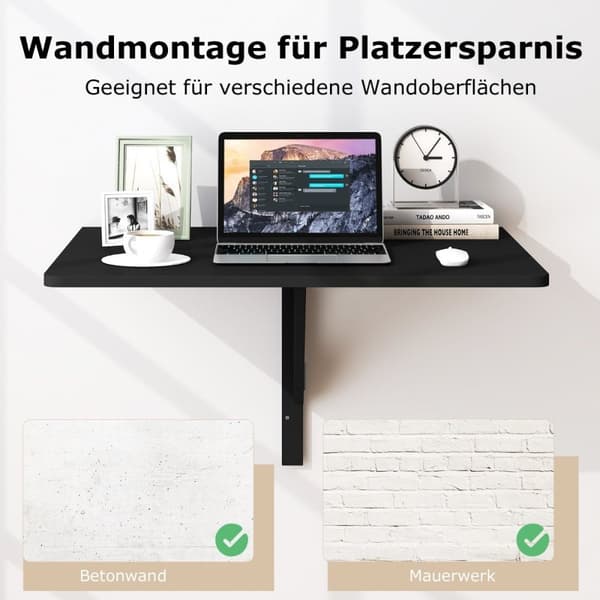 Vægmonteret Foldebord Pladsbesparende Køkkenbord Foldevægbord 80 x 60 cm Sort