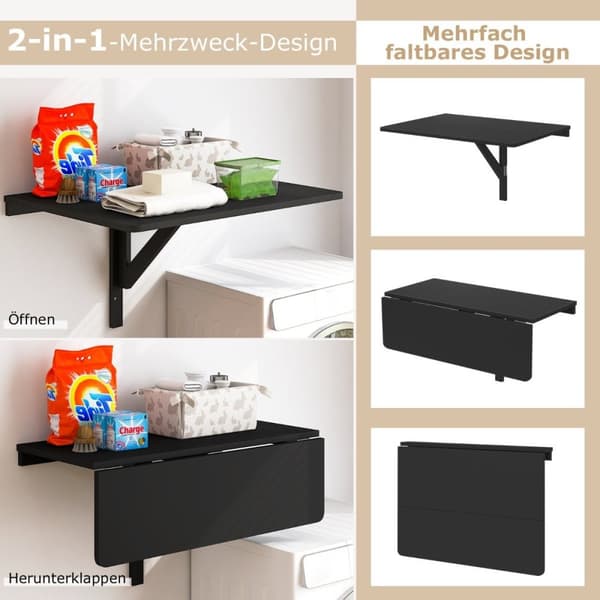 Vægmonteret Foldebord Pladsbesparende Køkkenbord Foldevægbord 80 x 60 cm Sort