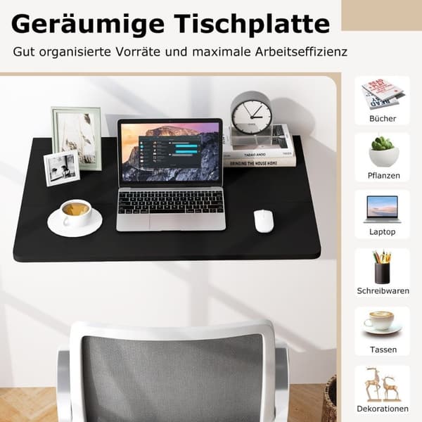 Vægmonteret Foldebord Pladsbesparende Køkkenbord Foldevægbord 80 x 60 cm Sort
