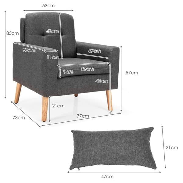 Modern relaxstol med armstöd & ryggkuddar Vadderad enkelsoffa grå 73 x 77 x 85 cm