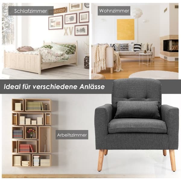 Modern relaxstol med armstöd & ryggkuddar Vadderad enkelsoffa grå 73 x 77 x 85 cm