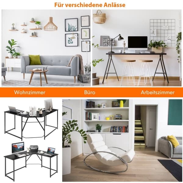 L-formet skrivebord med rundt hjørne moderne datamaskinbord 148 × 120 × 75 cm svart