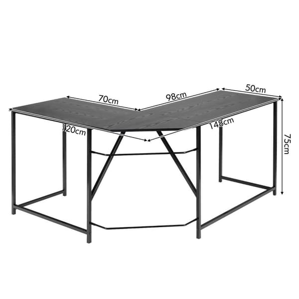 L-formet skrivebord med rundt hjørne moderne datamaskinbord 148 × 120 × 75 cm svart