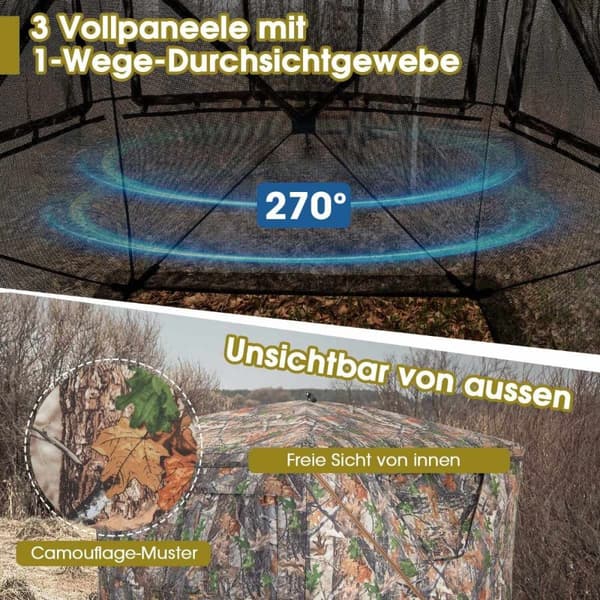 Yksipuolinen läpinäkyvä 270° metsästysteltta ponnahdussuoja 2-3 hengelle äänettömällä liukuvalla ikkunalla ja kantokassi metsästyspiilopaikalla