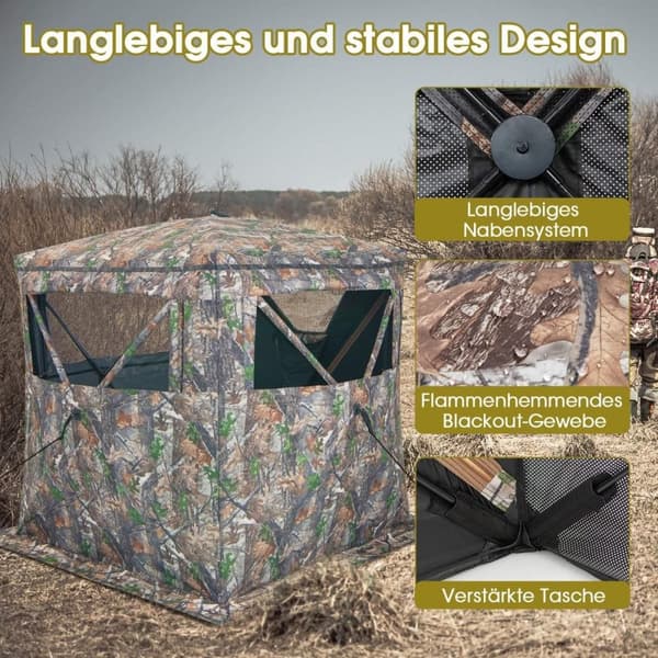 Yksipuolinen läpinäkyvä 270° metsästysteltta ponnahdussuoja 2-3 hengelle äänettömällä liukuvalla ikkunalla ja kantokassi metsästyspiilopaikalla