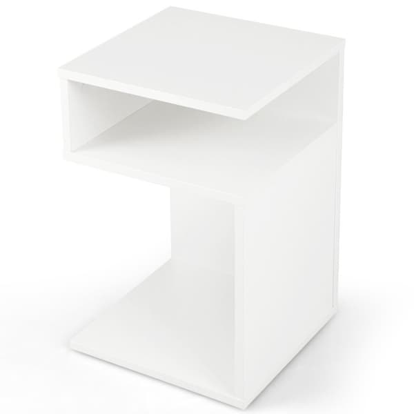 S-formet sidebord med 2 åbne rum moderne sengebord 33 x 33 x 50 cm hvid
