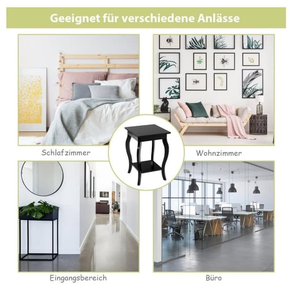 Sidebord med hylde med buede ben, sofabord, sofabord, 40 x 40 x 60 cm, sort