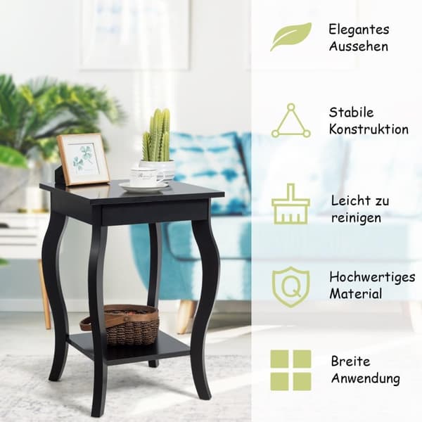 Sidebord med hylde med buede ben, sofabord, sofabord, 40 x 40 x 60 cm, sort