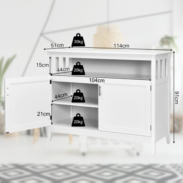 Moderne oppbevaringsskap skjenk med justerbar innerhylle og 2 dører hvit
