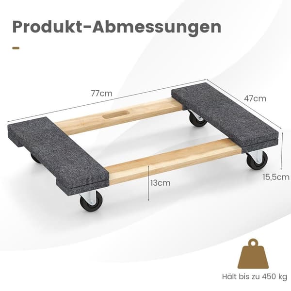 Transportvogn med 4 universalhjul og 450 kg lastekapasitet robust plattformvogn