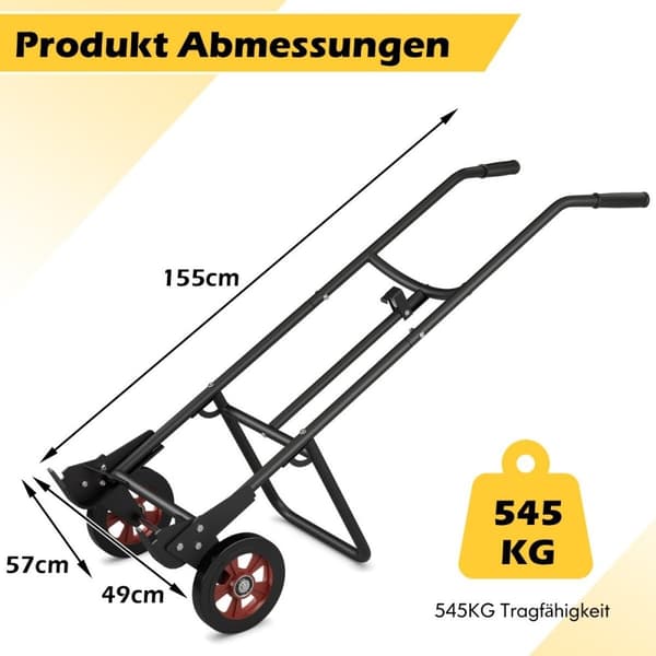 Håndtruck for tønnetransport med 2 gummihjul & klokkekrok med fjær sort