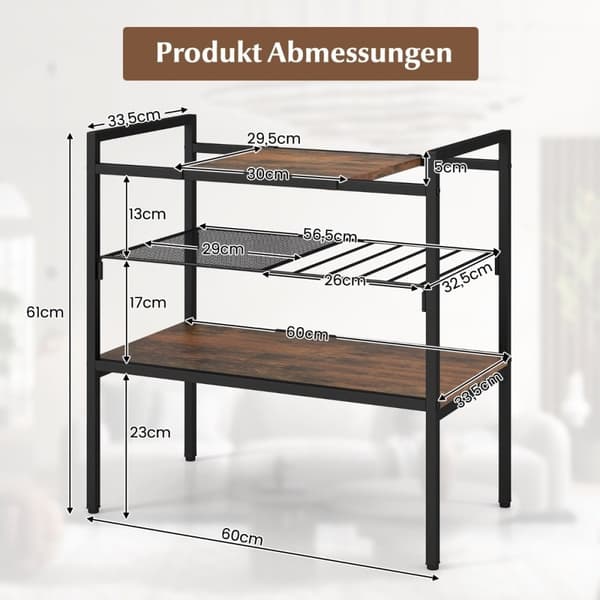 Konsollbord med hyller, smalt konsollsidebord, 60 x 33,5 x 61 cm, rustikk brunt