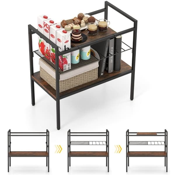Konsollbord med hyller, smalt konsollsidebord, 60 x 33,5 x 61 cm, rustikk brunt