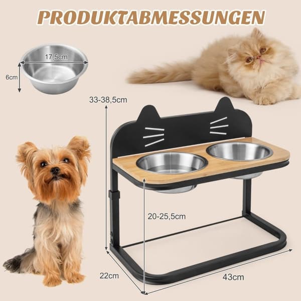 Forhøyet fôringsstasjon for katter og små til mellomstore hunder 3-veis høydejusterbart skålstativ