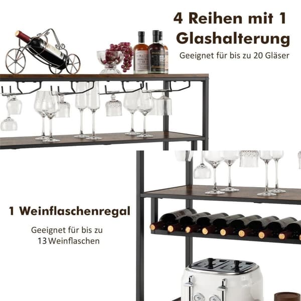 Vinskab til 13 vinflasker med 4 rækker glasholdere Industrielt barskab med vinreol