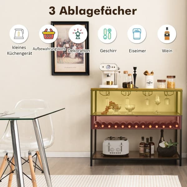 Vinskab til 13 vinflasker med 4 rækker glasholdere Industrielt barskab med vinreol