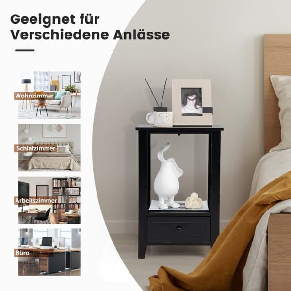 2 plan sengebord med skuffe sidebord træ 40 x 30 x 61,5 cm sort