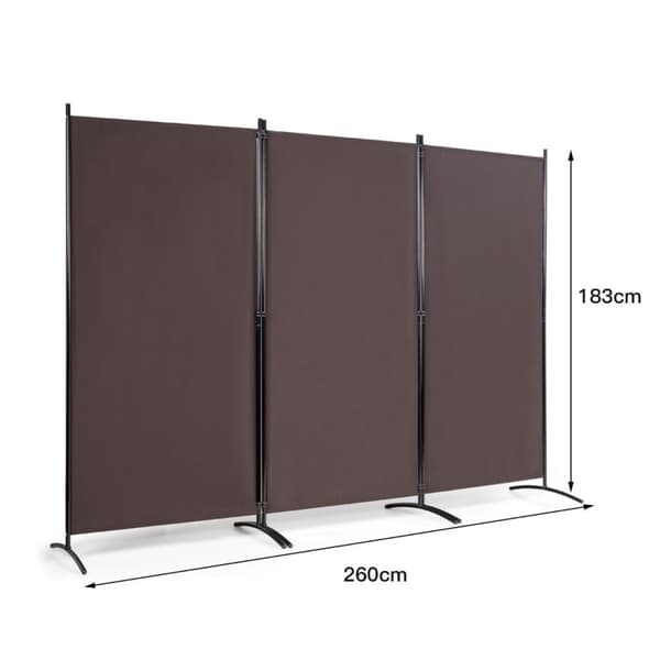 3 panel romdeler med robuste hengsler og stålbase frittstående personvernskjerm 260x 183 cm kaffe
