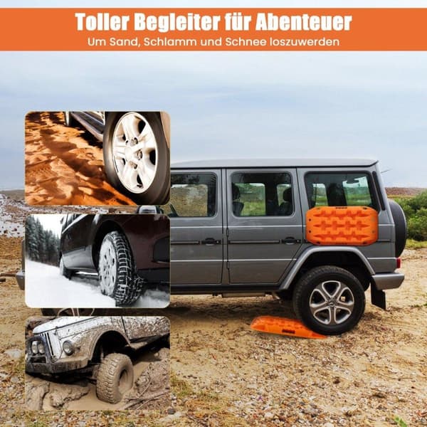 2 stk trekkhjelp sandplater terrengdekkstige for sand/slam/snø 10 tonn oransje