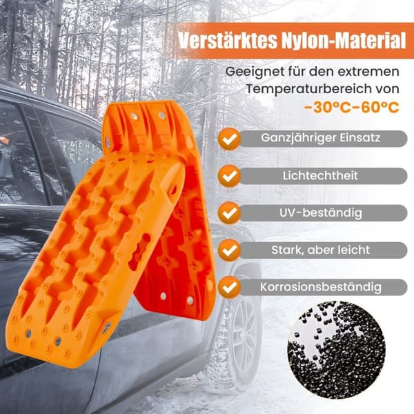 2 stk trekkhjelp sandplater terrengdekkstige for sand/slam/snø 10 tonn oransje
