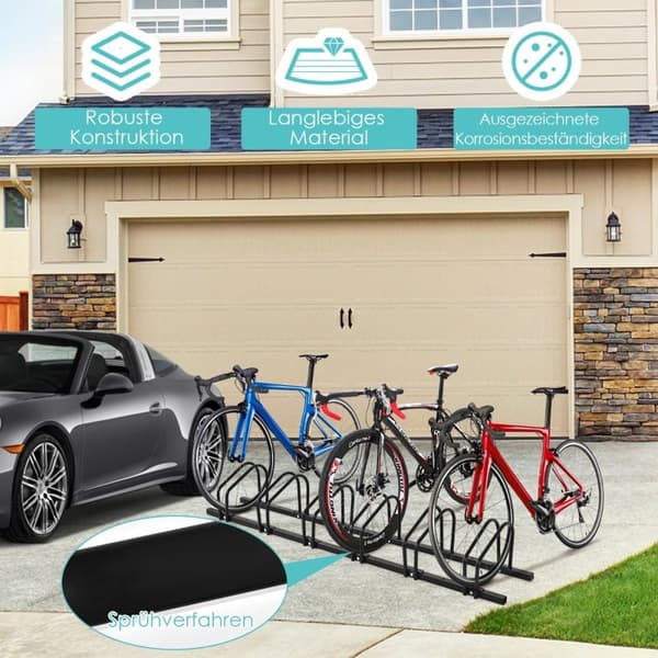 Cykelstativ med 6 cykelparkeringspladser, gulvstativ, sort