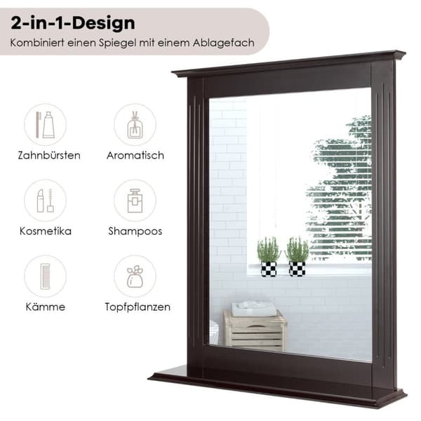 Baderomsspeil med hylle Rektangulært baderomsspeil Veggspeil 68,5 x 57 x 12 cm Brun