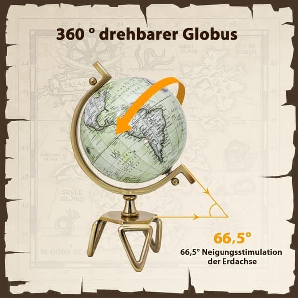 Ø 21 cm Antik globus med metalbund Roterende studenterkugle Geografisk globus Ø 21 cm