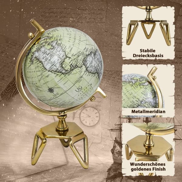 Ø 21 cm Antik globus med metalbund Roterende studenterkugle Geografisk globus Ø 21 cm