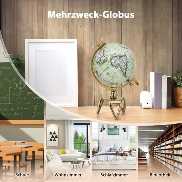 Ø 21 cm Antik globus med metalbund Roterende studenterkugle Geografisk globus Ø 21 cm