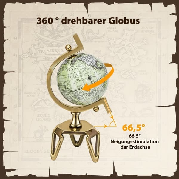 Ø 13 cm Antik globus med metalbund Roterende studenterkugle Geografisk globus Ø 13 cm