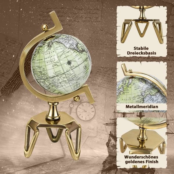Ø 13 cm Antik globus med metalbund Roterende studenterkugle Geografisk globus Ø 13 cm