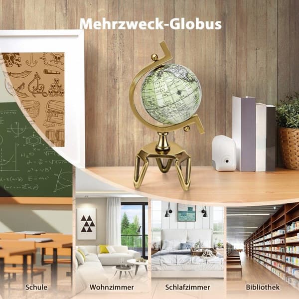 Ø 13 cm Antik globus med metalbund Roterende studenterkugle Geografisk globus Ø 13 cm