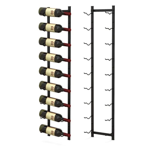 Vinhyllevegg for 9 vinflasker metallflaskeholder 22 x 13,5 x 109 cm svart